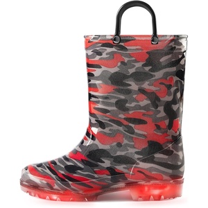Kids Rain Boots Boys Girls Light up Boots with Easy-on Handles(Black/Red Camouflage)