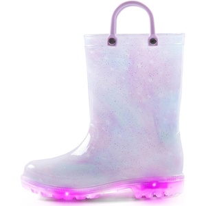 Kids Rain Boots Boys Girls Light up Boots with Easy-on Handles(Purple Tie Dye)