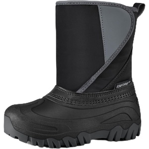 Kids Winter Snow Boots Hook & Loop Faux Fur Lined Warm Insulated Shoes(Black)