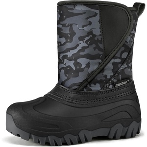 Kids Winter Snow Boots Hook & Loop Faux Fur Lined Warm Insulated Shoes(Camouflage)