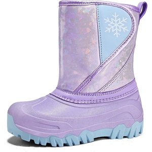 Kids Winter Snow Boots Hook & Loop Faux Fur Lined Warm Insulated Shoes(Pu/Purple)