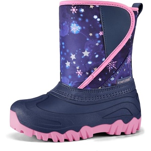 Kids Winter Snow Boots Hook & Loop Faux Fur Lined Warm Insulated Shoes(Star)